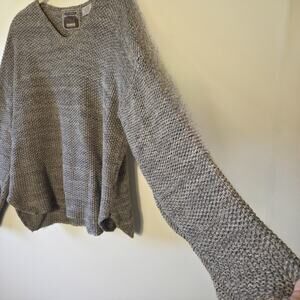 Natural Fiber V Neck Sweater Olive Drab Size L Oversized Textured Weave Cotton